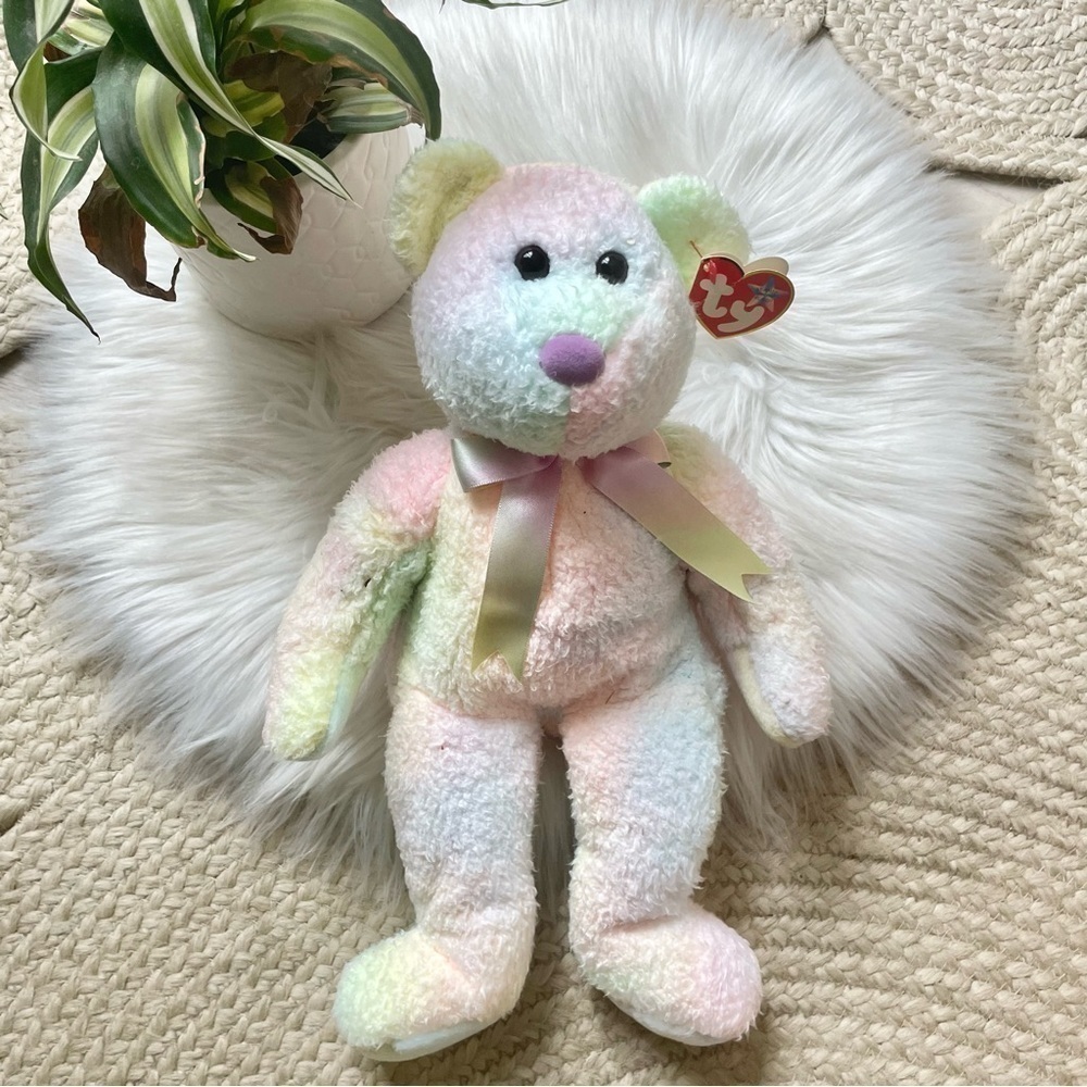 Ty beanie baby bear GROOVY Tie dye teddy bear 1999 with tag pastel colors
